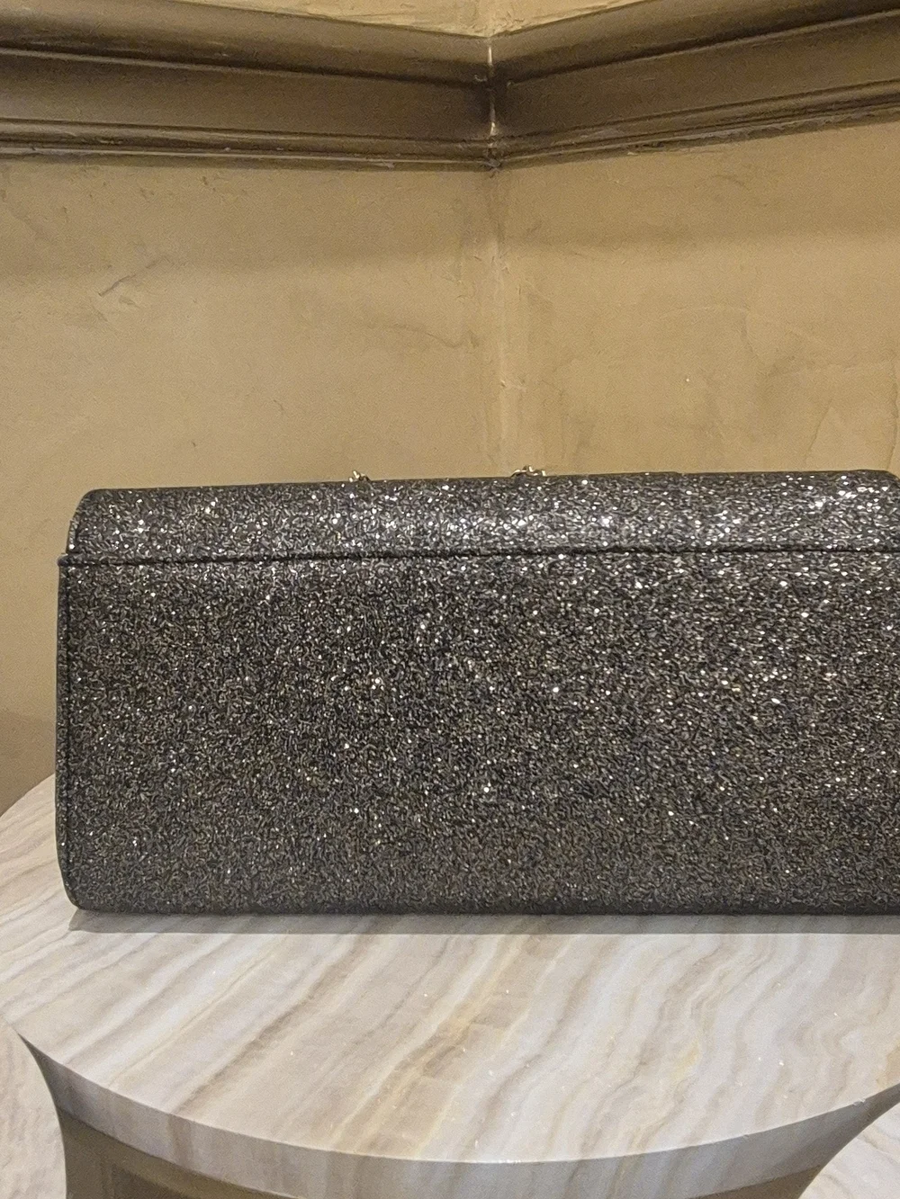kate spade Black Glitter Envelope Clutch with Gold Chain